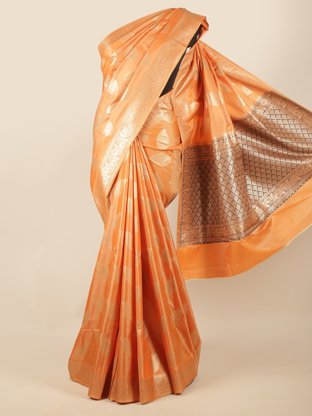 

Pothys Orange & Gold-Toned Ethnic Motifs Zari Art Silk Saree