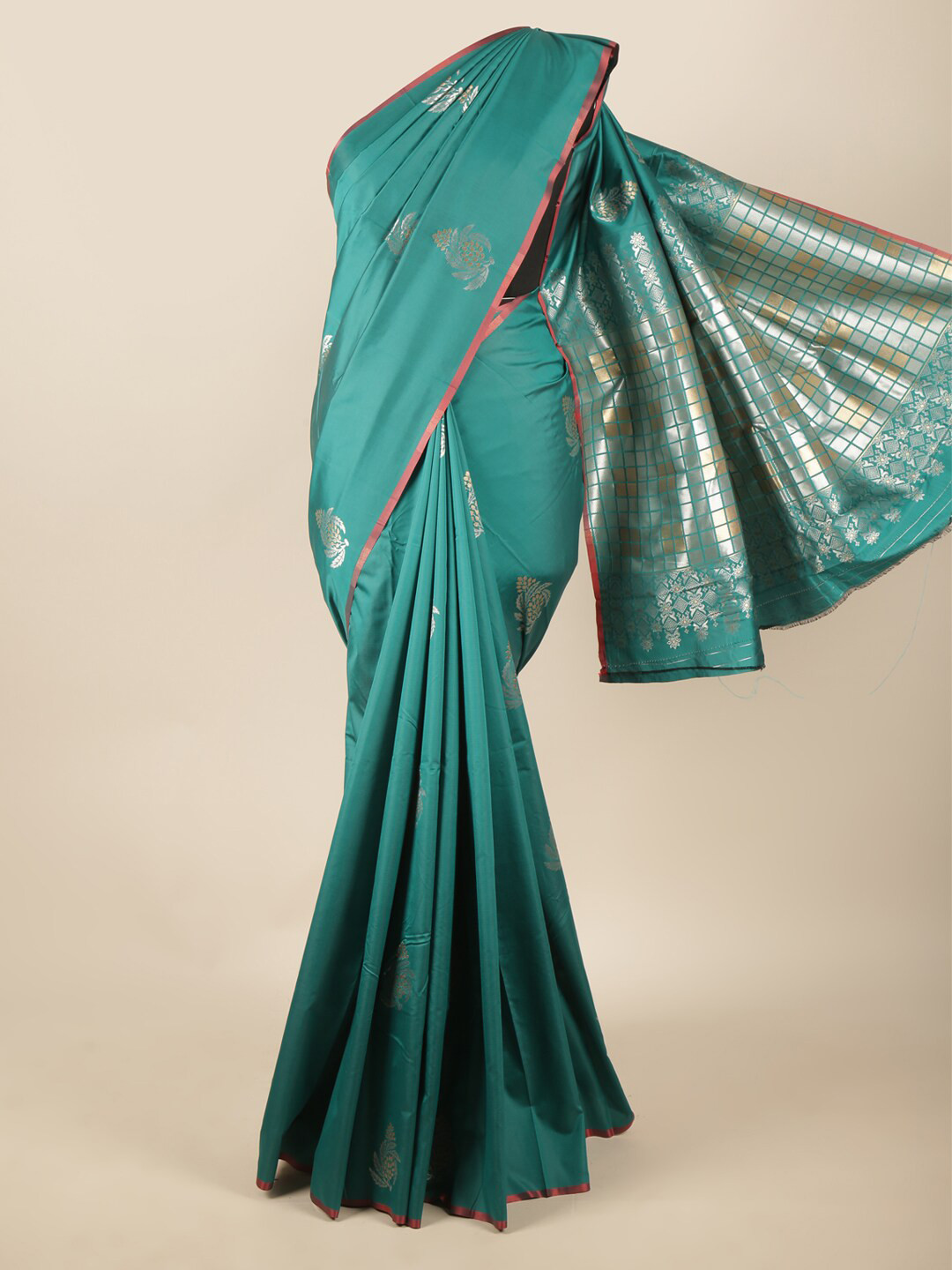 

Pothys Green Ethnic Motifs Woven Design Butter Silk Saree