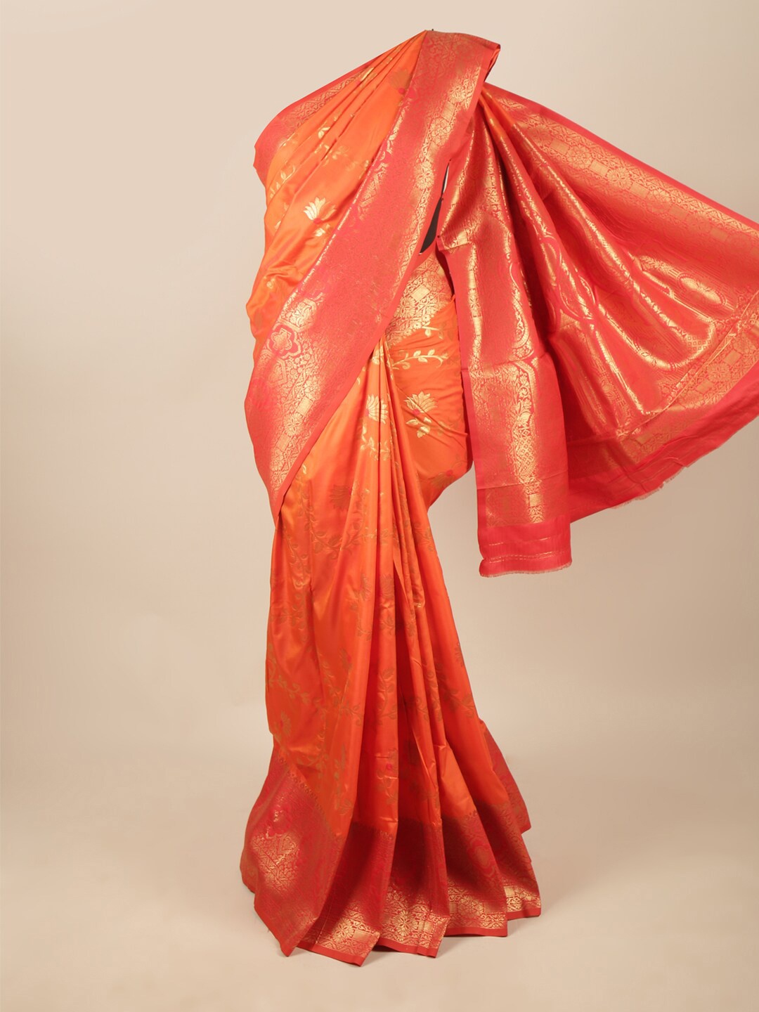 

Pothys Orange & Gold-Toned Floral Zari Art Silk Saree