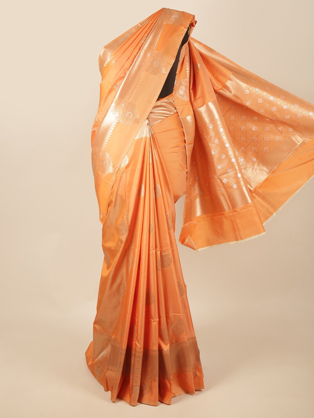 

Pothys Orange Ethnic Motifs Woven Design Butter Silk Saree