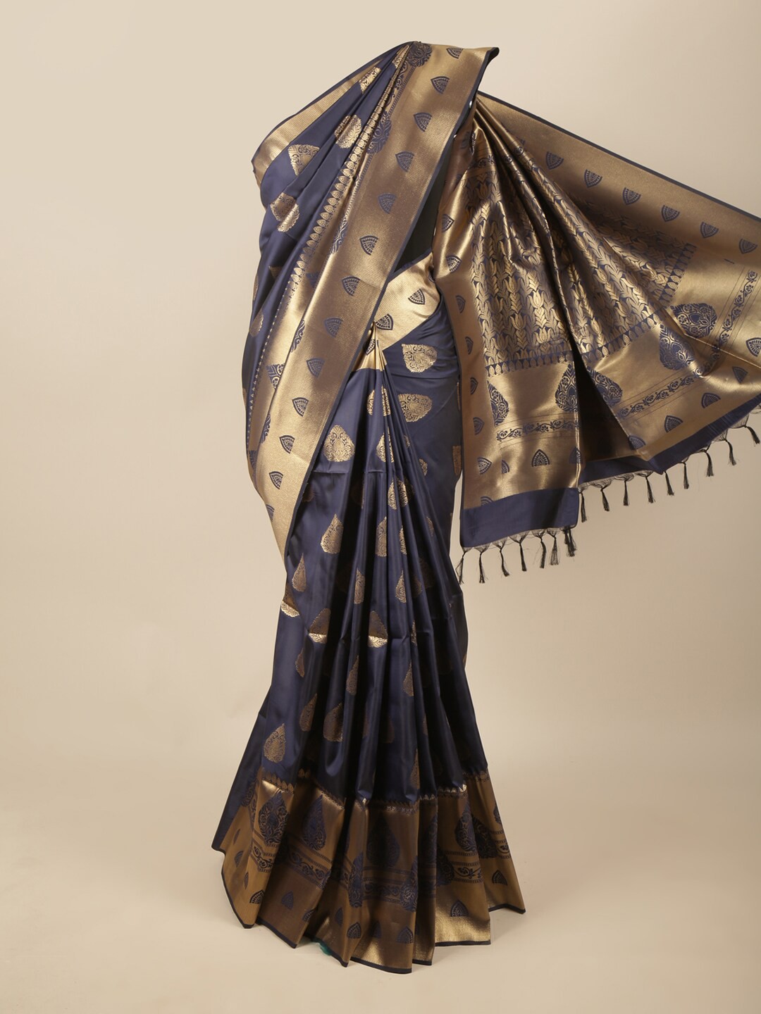 

Pothys Blue & Gold-Toned Ethnic Motifs Zari Art Silk Saree