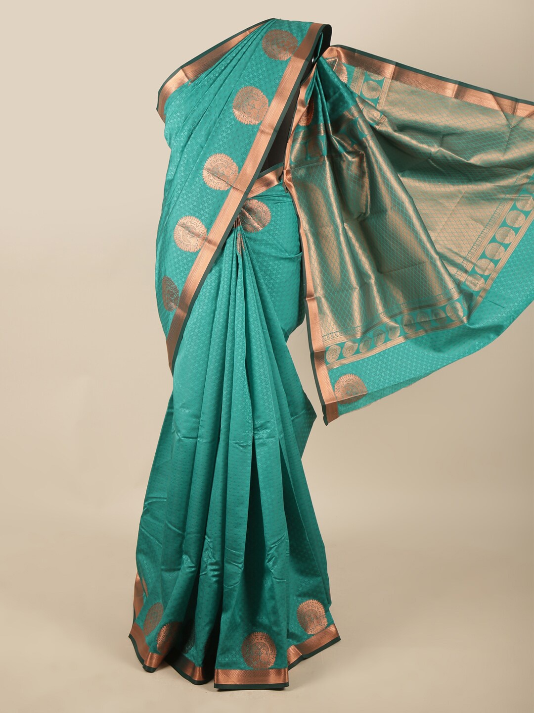 

Pothys Green & Copper-Toned Ethnic Motifs Zari Art Silk Saree