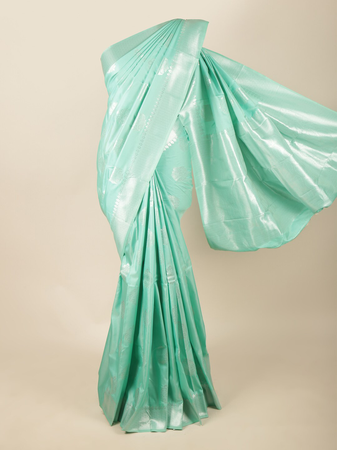 

Pothys Green & Silver-Toned Ethnic Motifs Zari Art Silk Saree