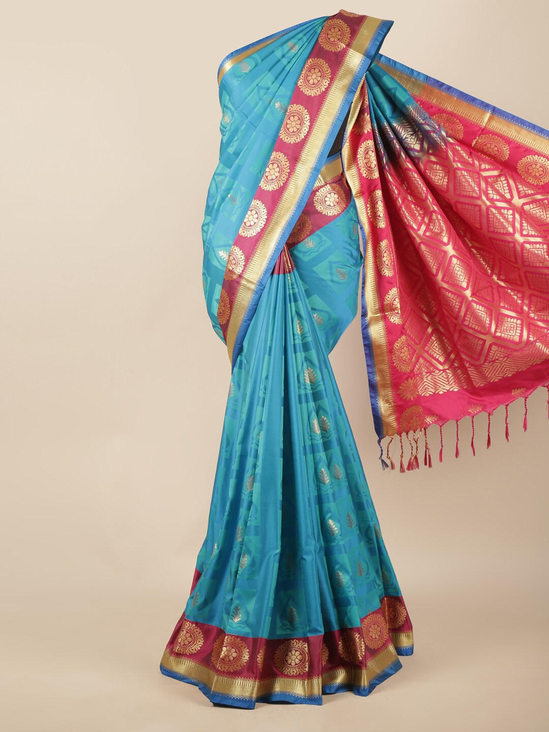 

Pothys Blue & Magenta Ethnic Motifs Zari Art Silk Saree