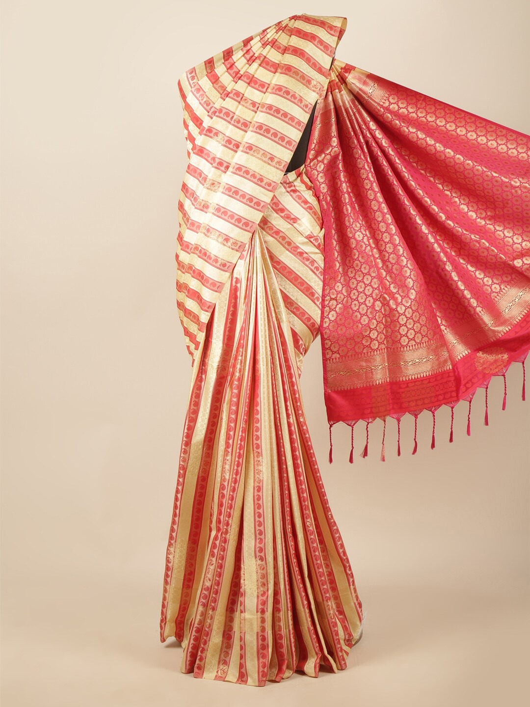 

Pothys Cream-Coloured & Red Woven Design Zari Art Silk Saree
