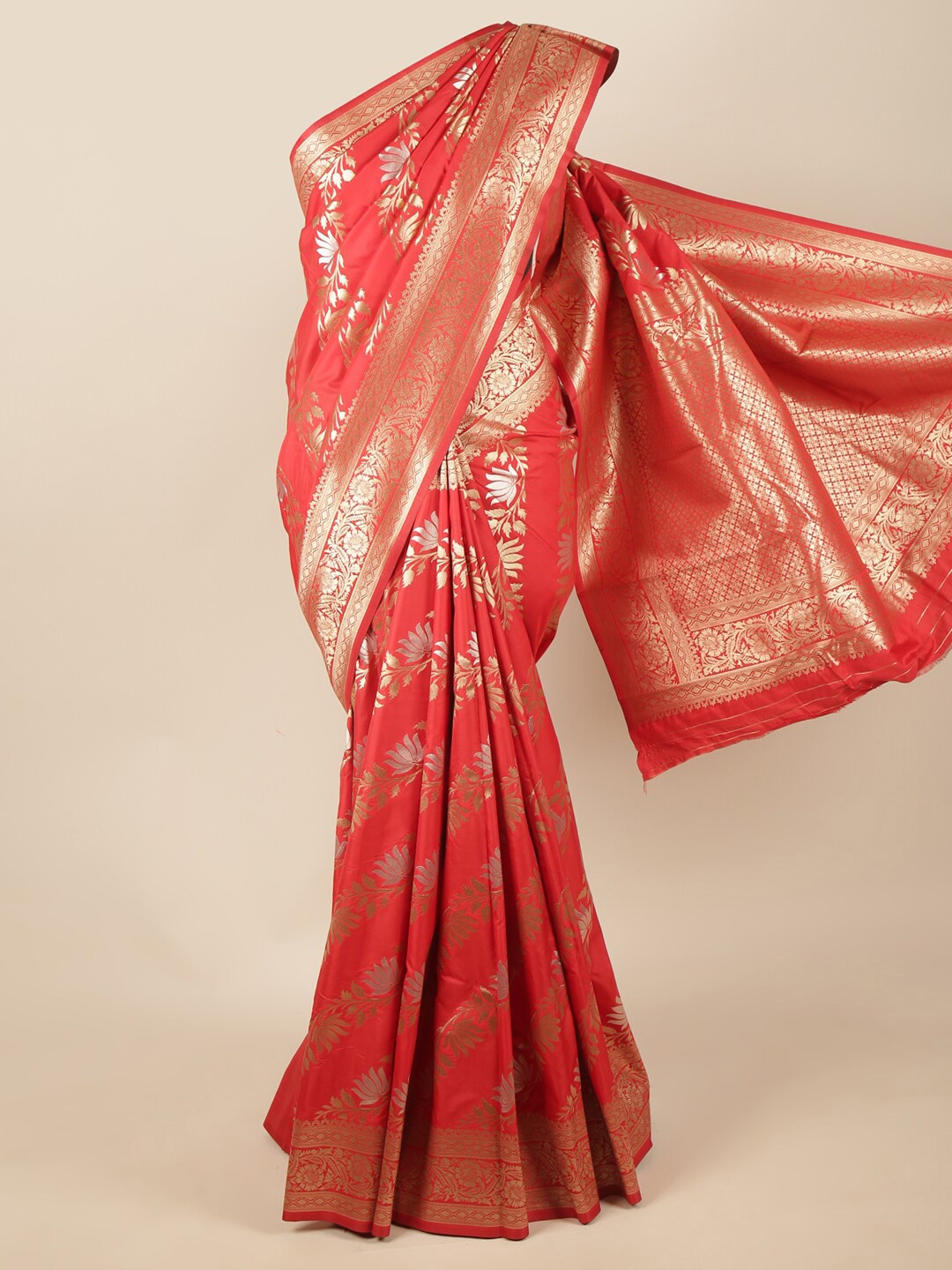 

Pothys Red & Gold-Toned Woven Design Zari Art Silk Saree