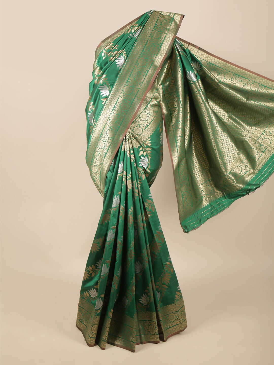 

Pothys Green Ethnic Motifs Woven Design Butter Silk Saree