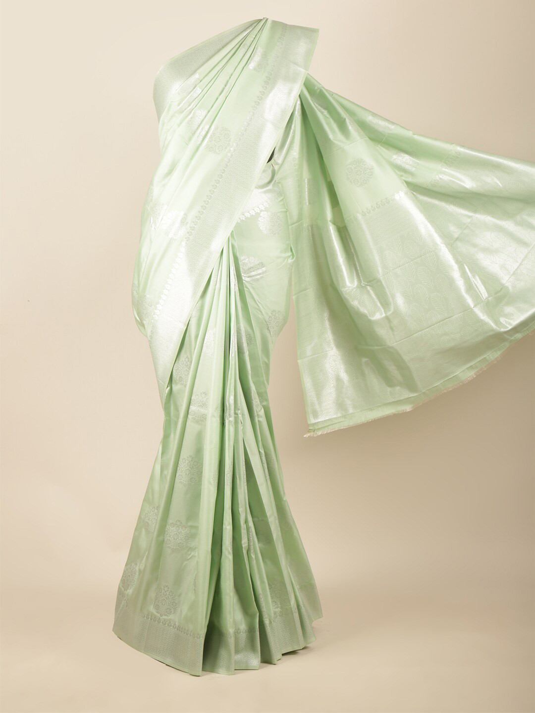 

Pothys Green & Silver-Toned Woven Design Zari Art Silk Saree