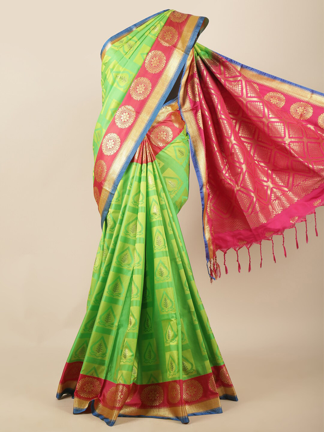 

Pothys Green & Magenta Woven Design Art Silk Saree