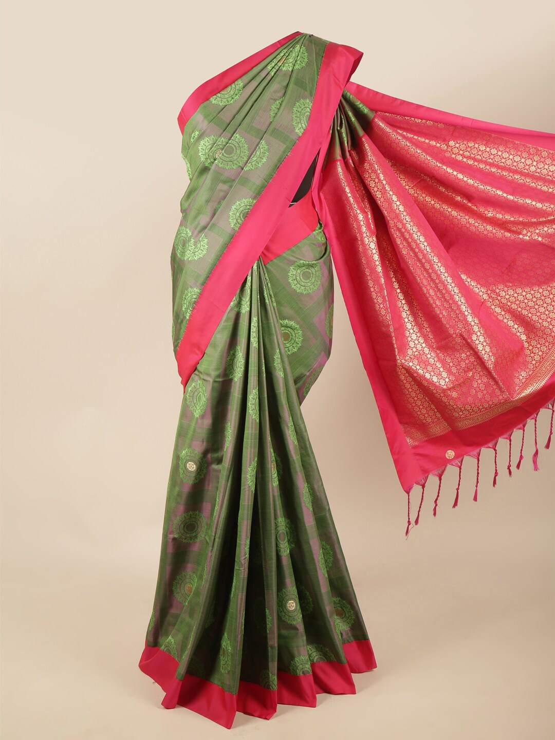 

Pothys Green & Magenta Floral Art Silk Saree