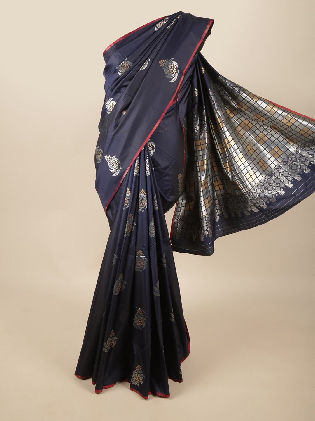 

Pothys Blue Ethnic Motifs Woven Design Butter Silk Saree