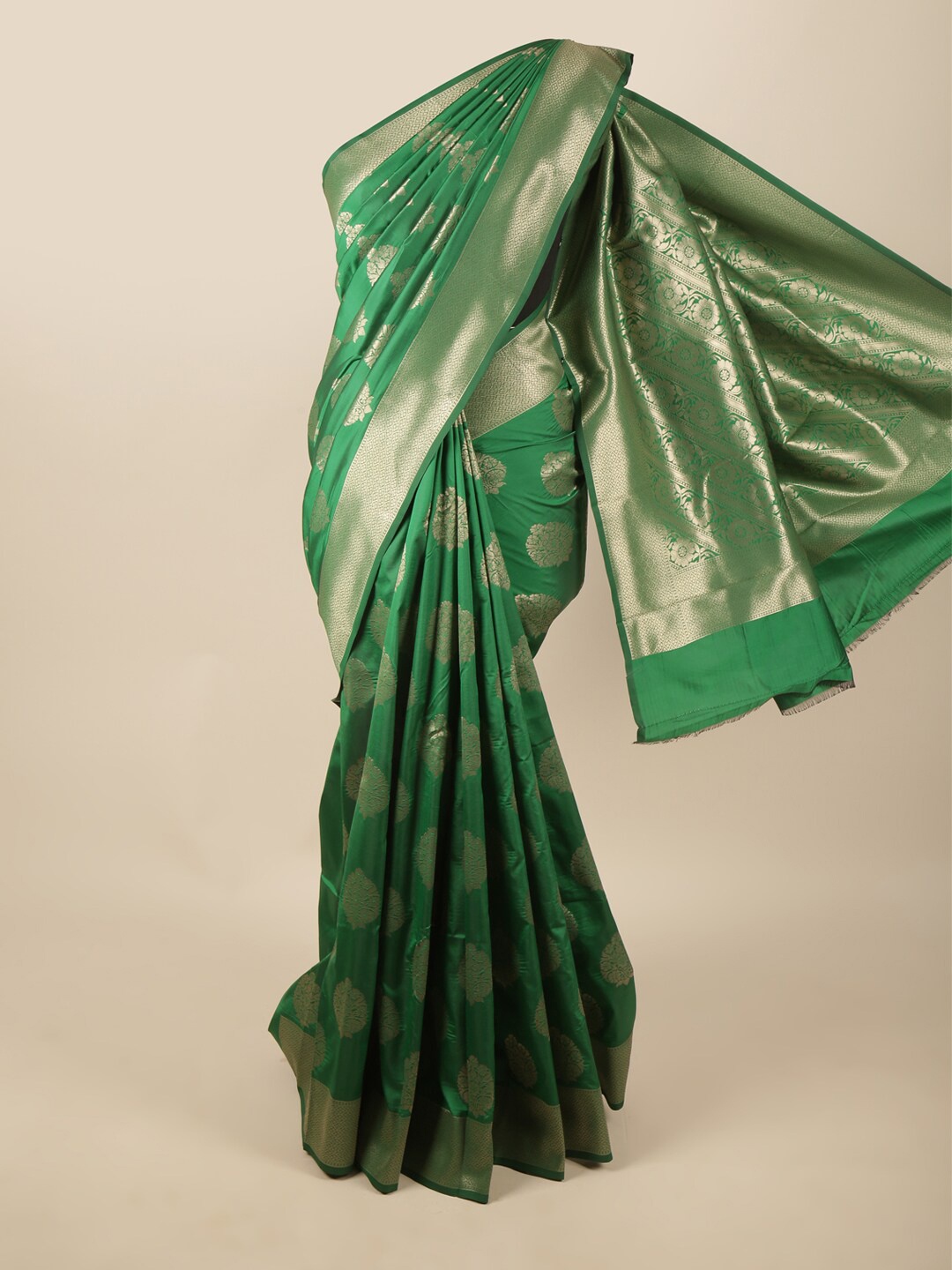 

Pothys Green & Gold-Toned Ethnic Motifs Zari Art Silk Saree