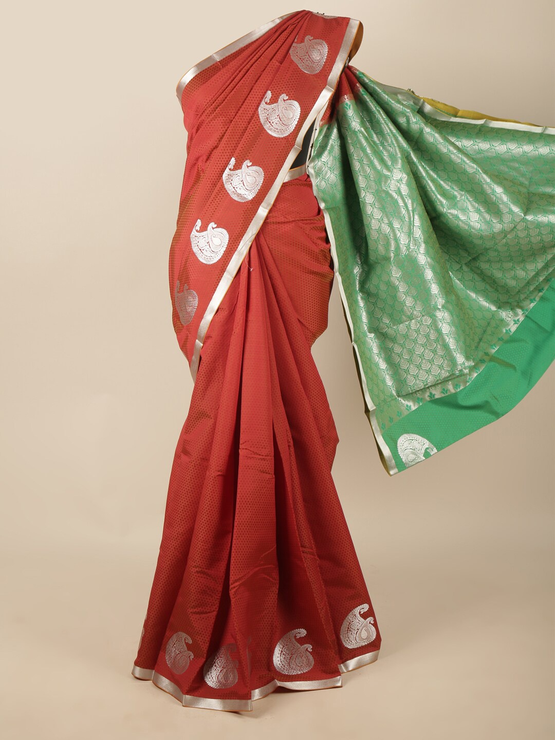 

Pothys Rust & Green Woven Design Zari Art Silk Saree