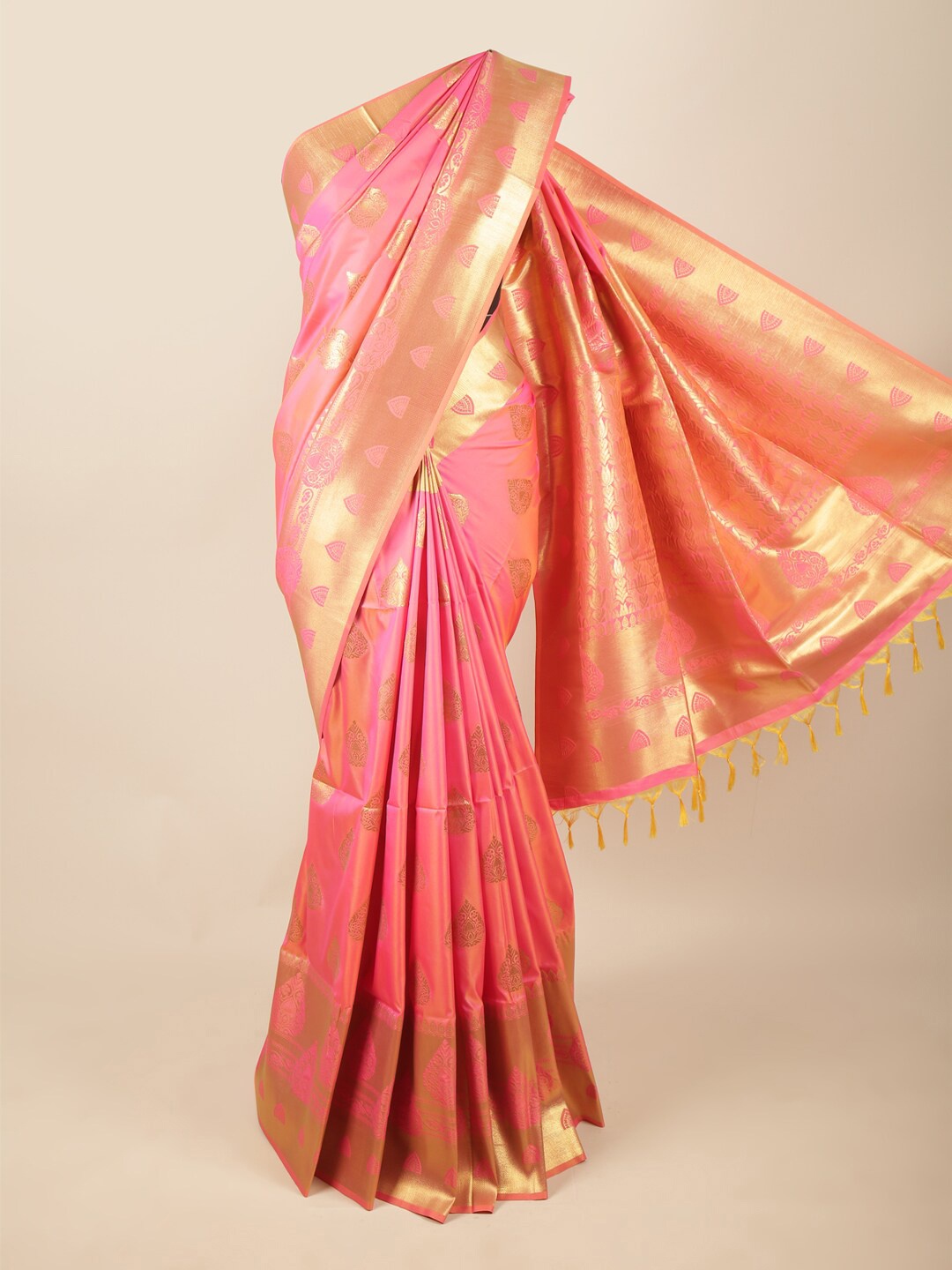 

Pothys Pink & Gold-Toned Ethnic Motifs Zari Art Silk Saree