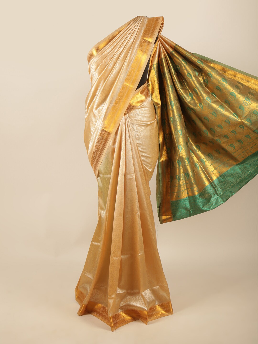 

Pothys Beige & Gold-Toned Ethnic Motifs Zari Art Silk Saree