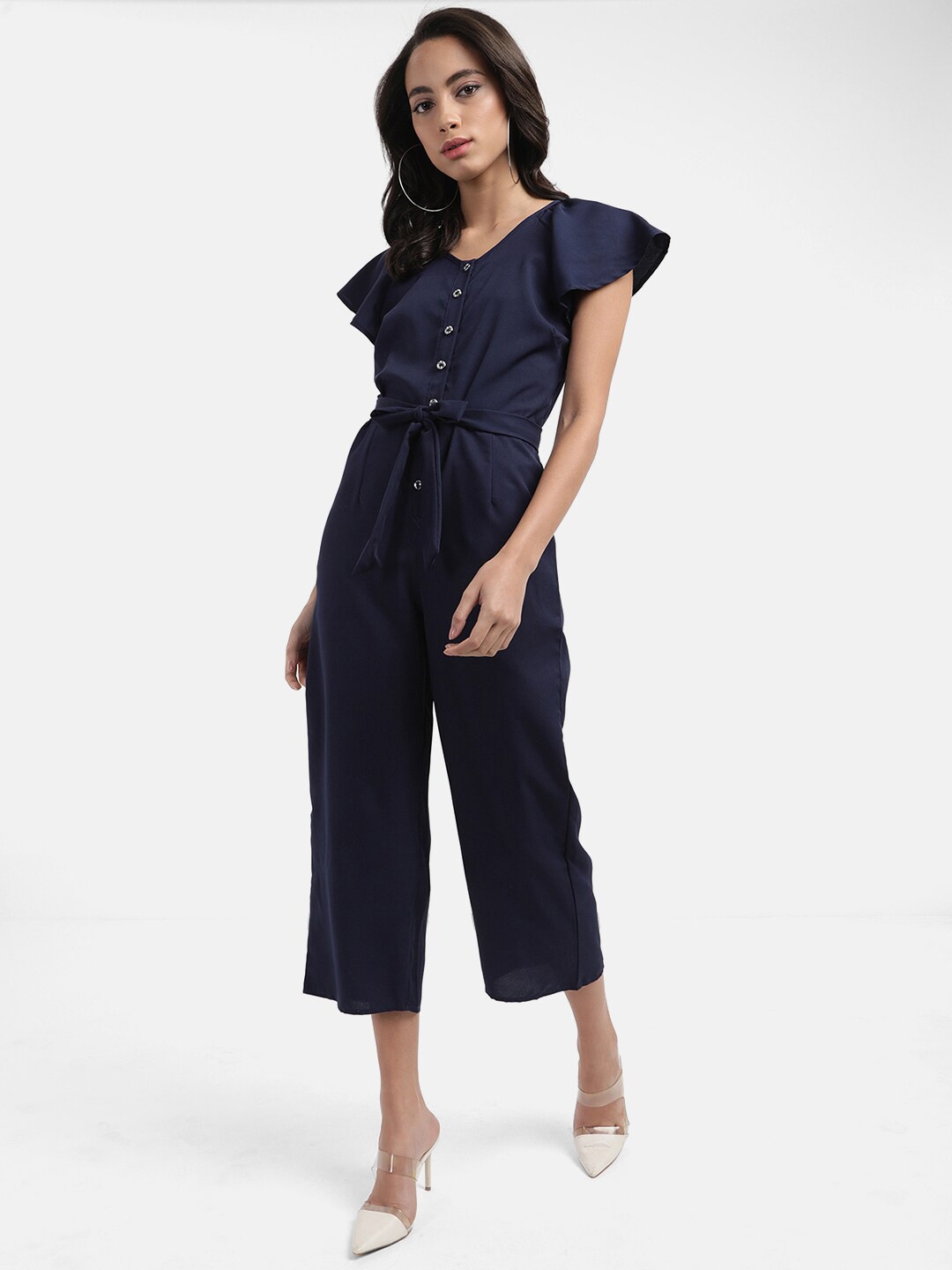 

V2 Value & Variety Navy Blue Basic Jumpsuit with Belt
