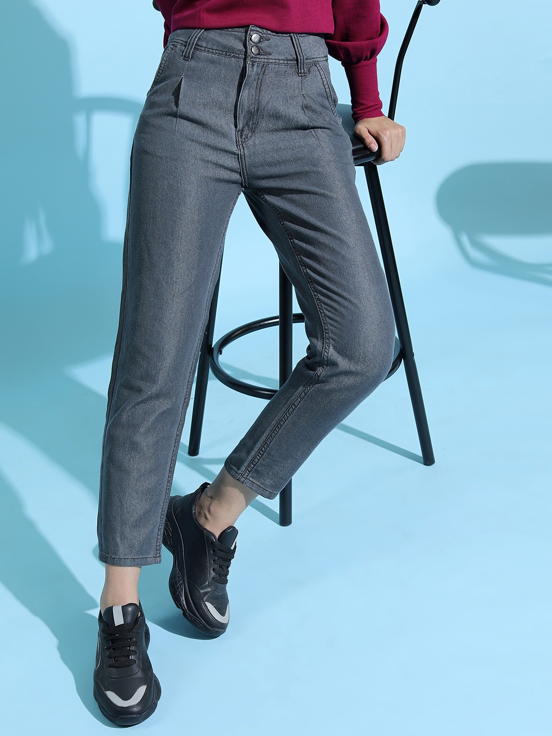 

Tokyo Talkies Women Charcoal Grey Slim Fit Cotton Jeans