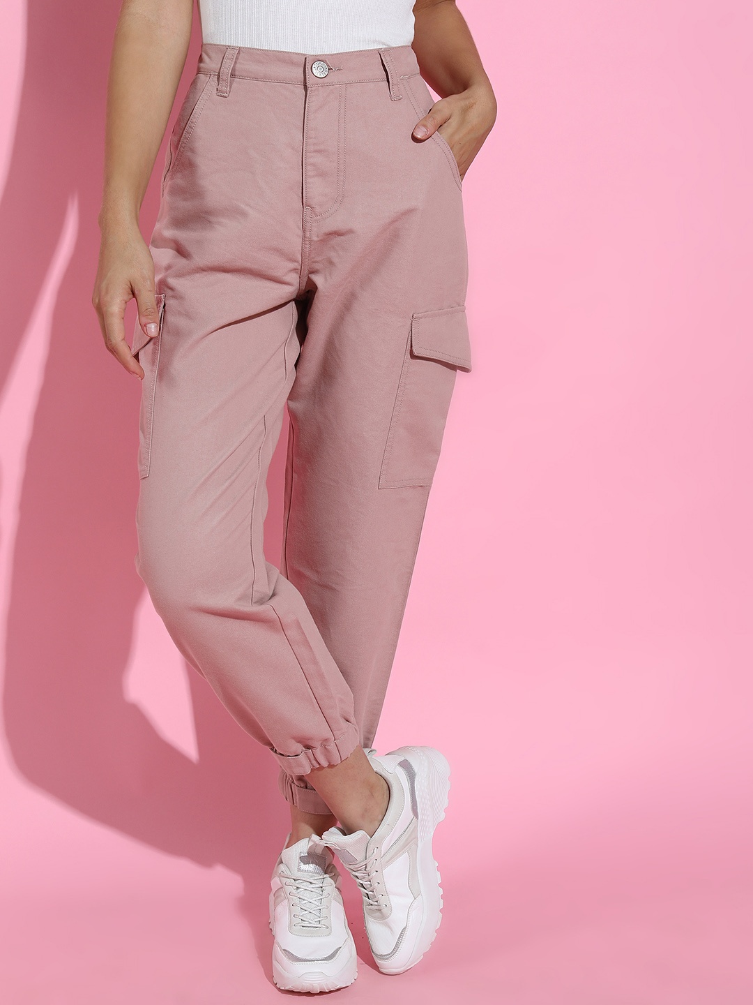 

Tokyo Talkies Women Pink Jogger Cargo Jeans