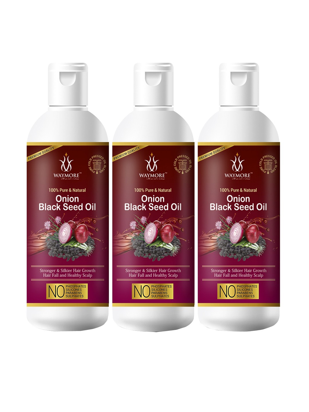 

Waymore Set of 3 Onion Black Seed Oil 100 ml each, White