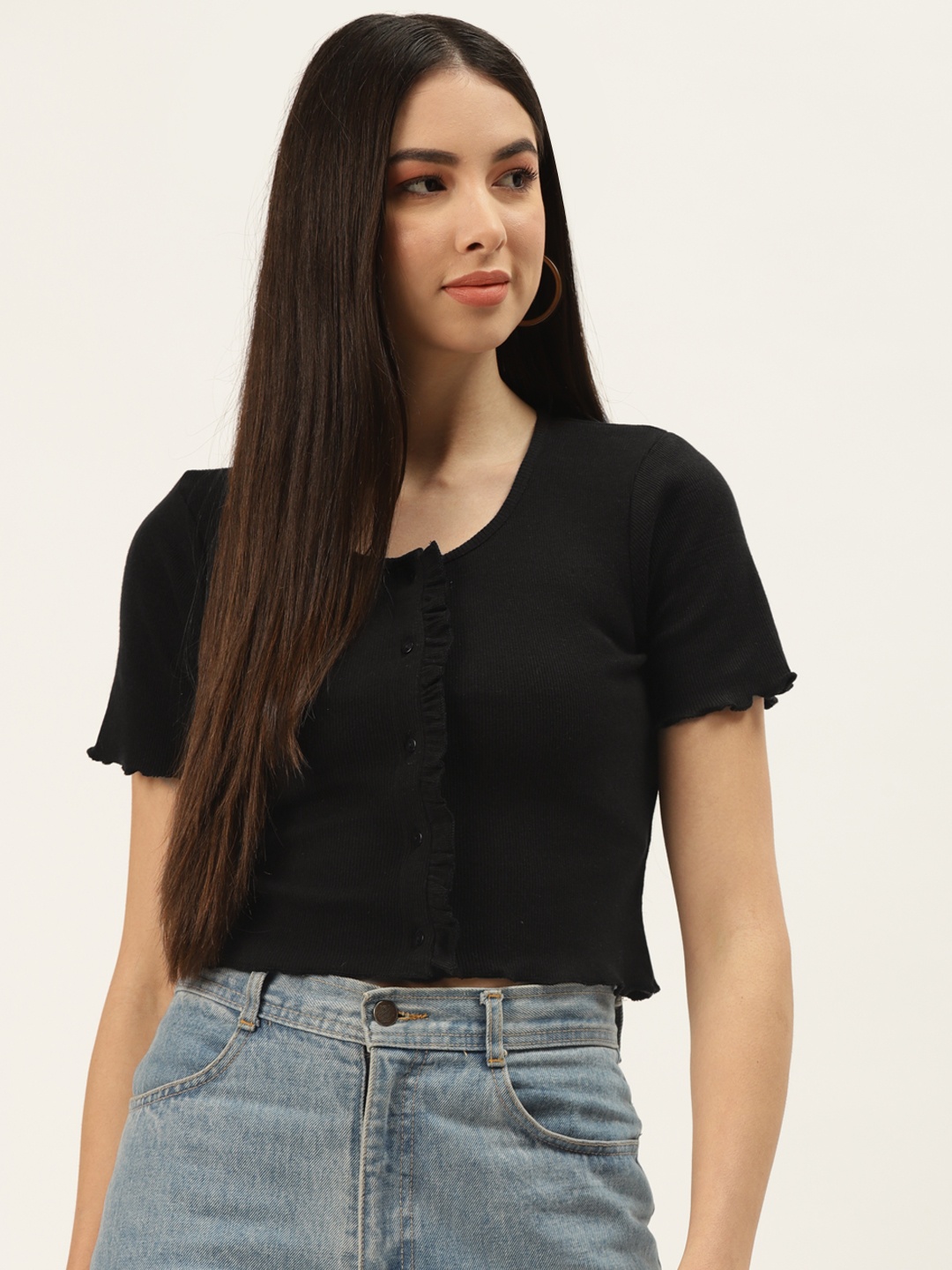 

Off Label Black Pure Cotton Rib Crop Top