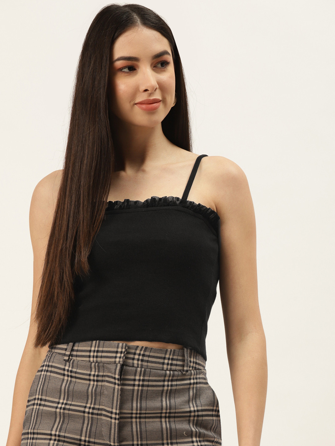 

Off Label Black Pure Cotton Ruffles Crop Top
