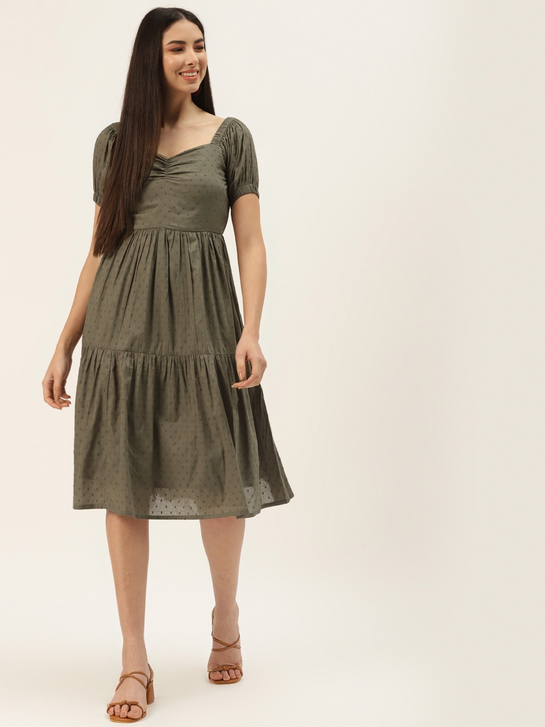 

Off Label Olive Green Tiered Dress