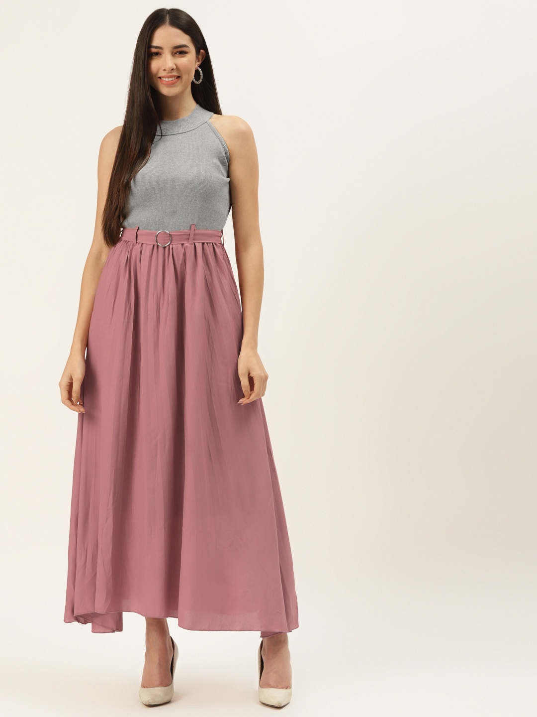 

Off Label Rose & Grey Colourblocked Halter Neck Georgette Maxi Dress