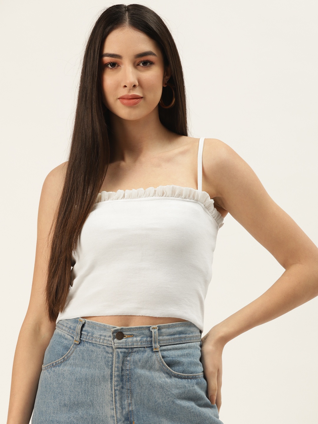 

Off Label White Ribbed Shoulder Strap Crop Top