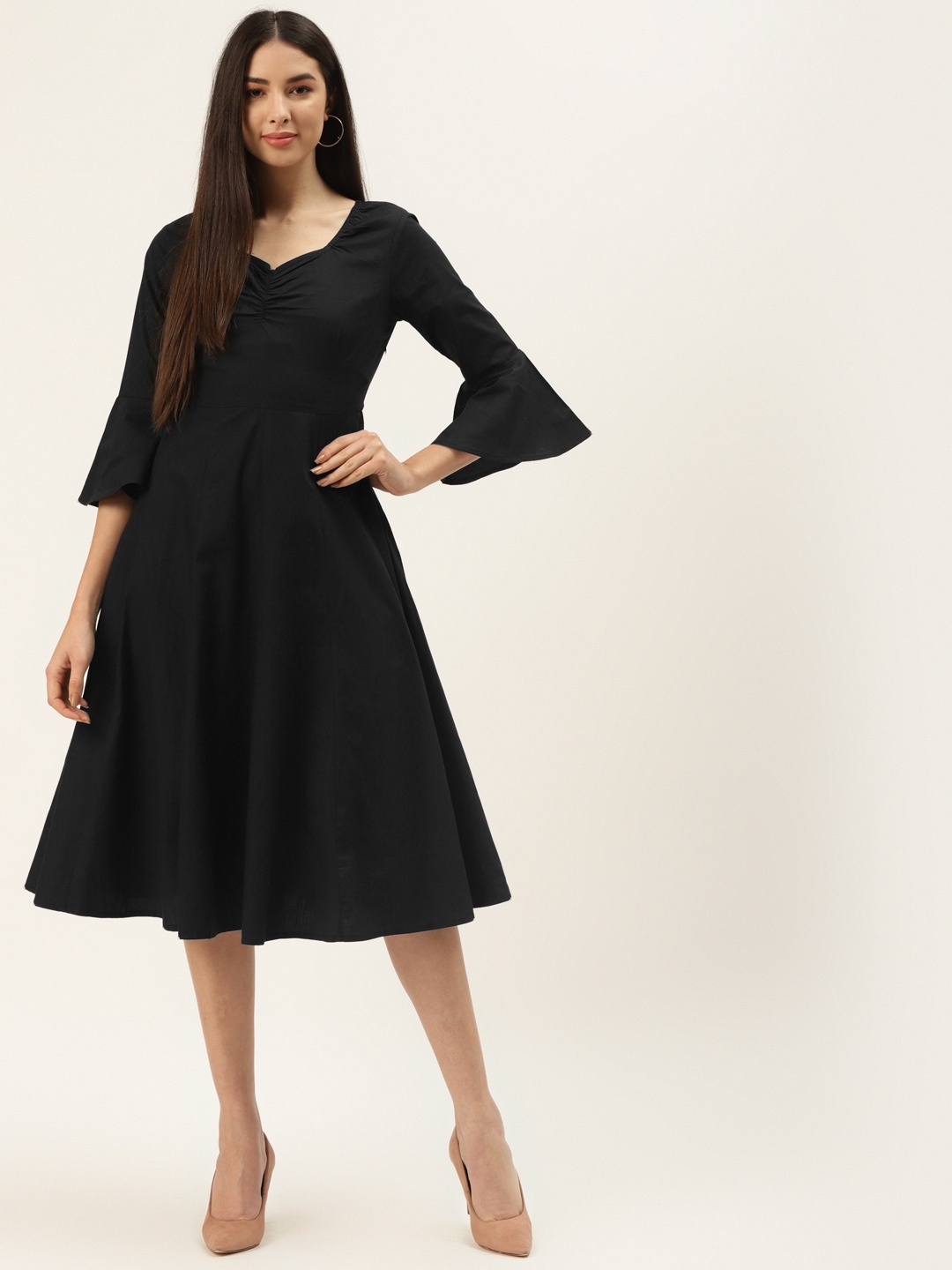 

Off Label Black Pure Cotton Bell Sleeves Dress