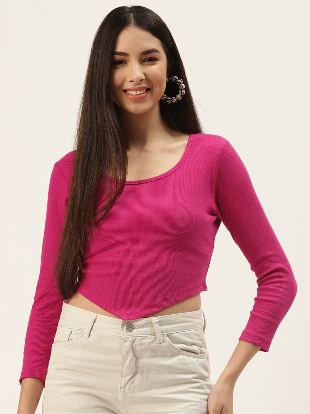 

Off Label Fuchsia Pink Ribbed Crop Top