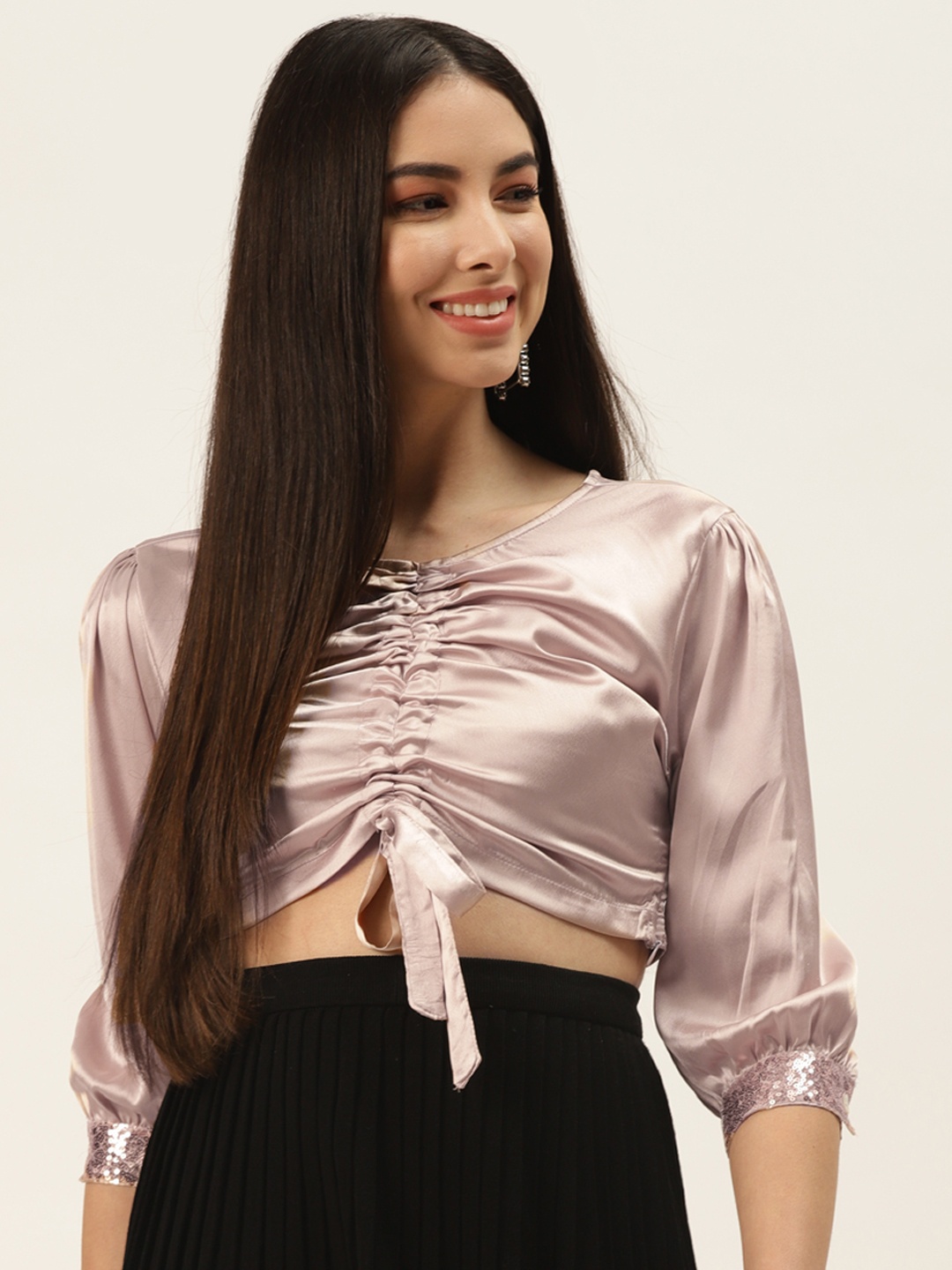 

Off Label Rose Blouson Satin Crop Top