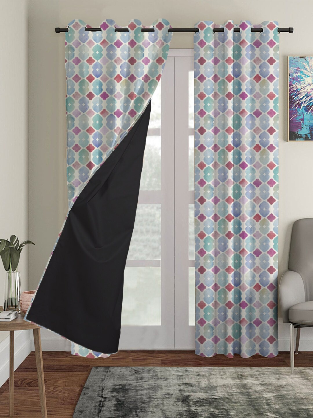 

HOUZZCODE Multicoloured Set of 3 Black Out Window Curtain, Multi