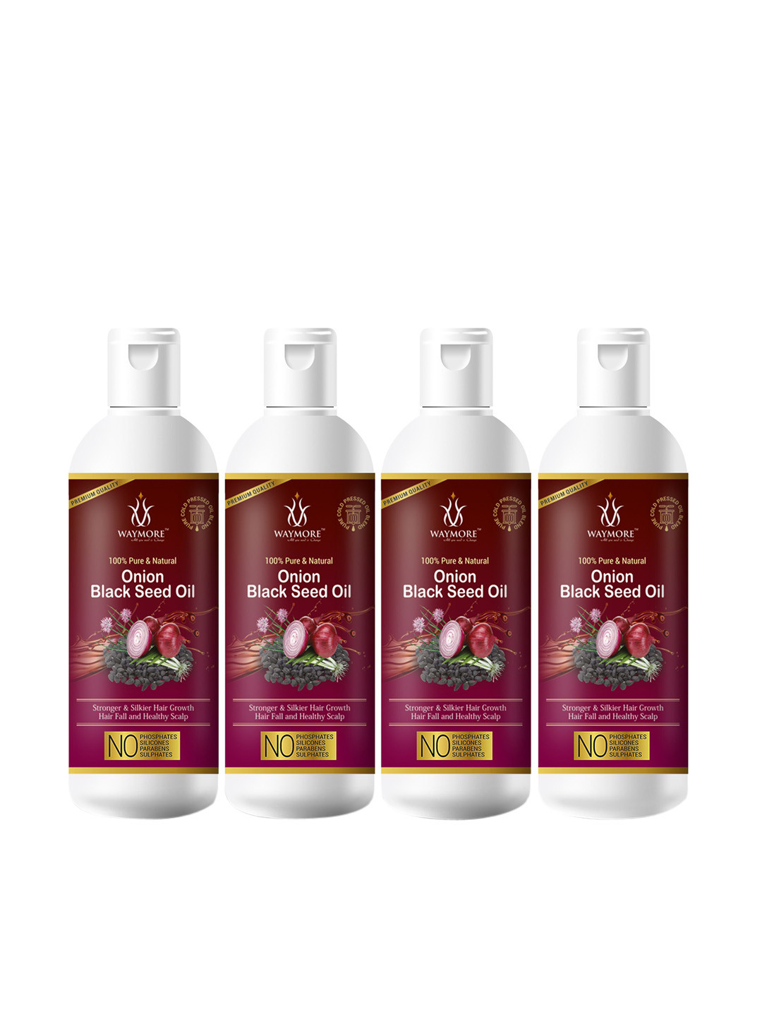 

Waymore Set of 4 Onion Black Seed Oil 100 ml each, White