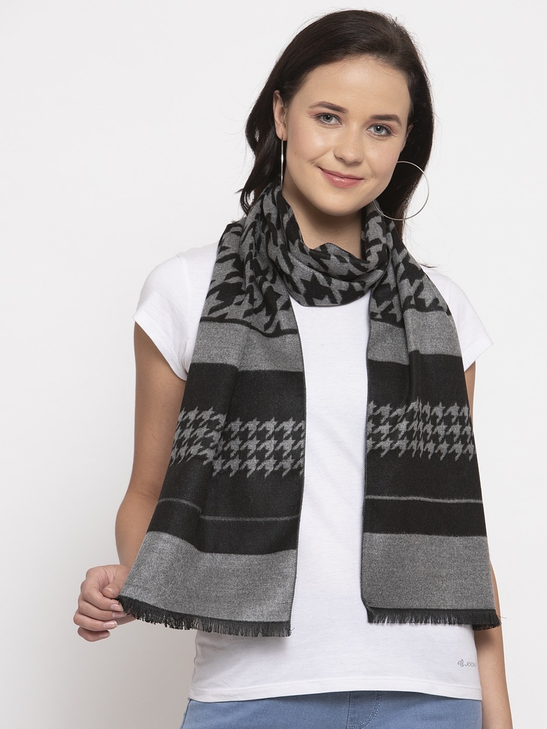 

MAXENCE Unisex Black Checked Wool Stole