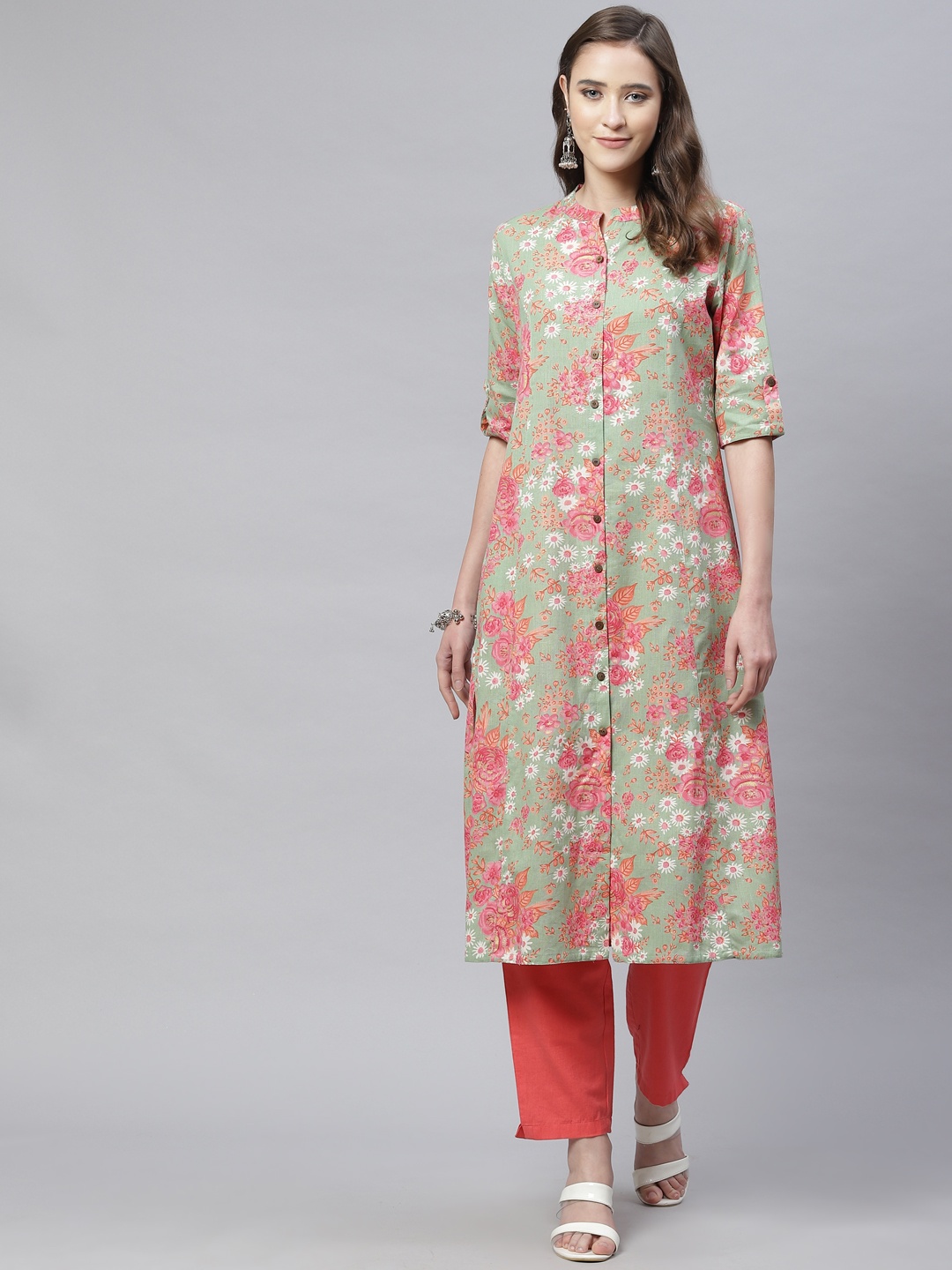 

Divena Women Green Printed Floral Kurta