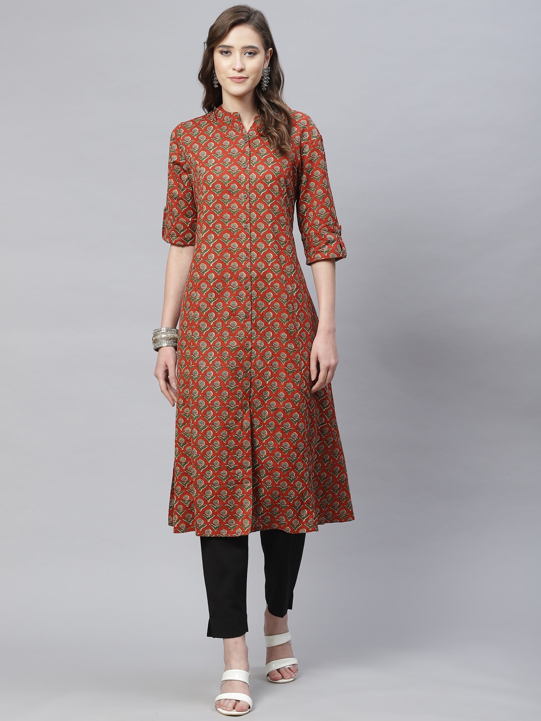 

Divena Women Maroon Ethnic Motifs Printed Floral Kurta