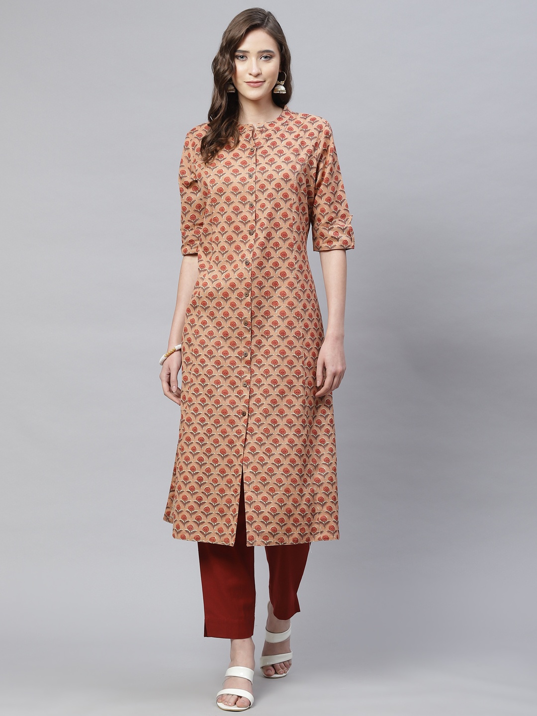 

Divena Women Peach-Coloured Ethnic Motifs Printed Floral Kurta