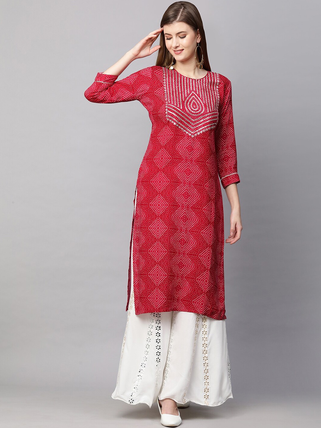 

FASHOR Women Pink Geometric Embellished Kurta