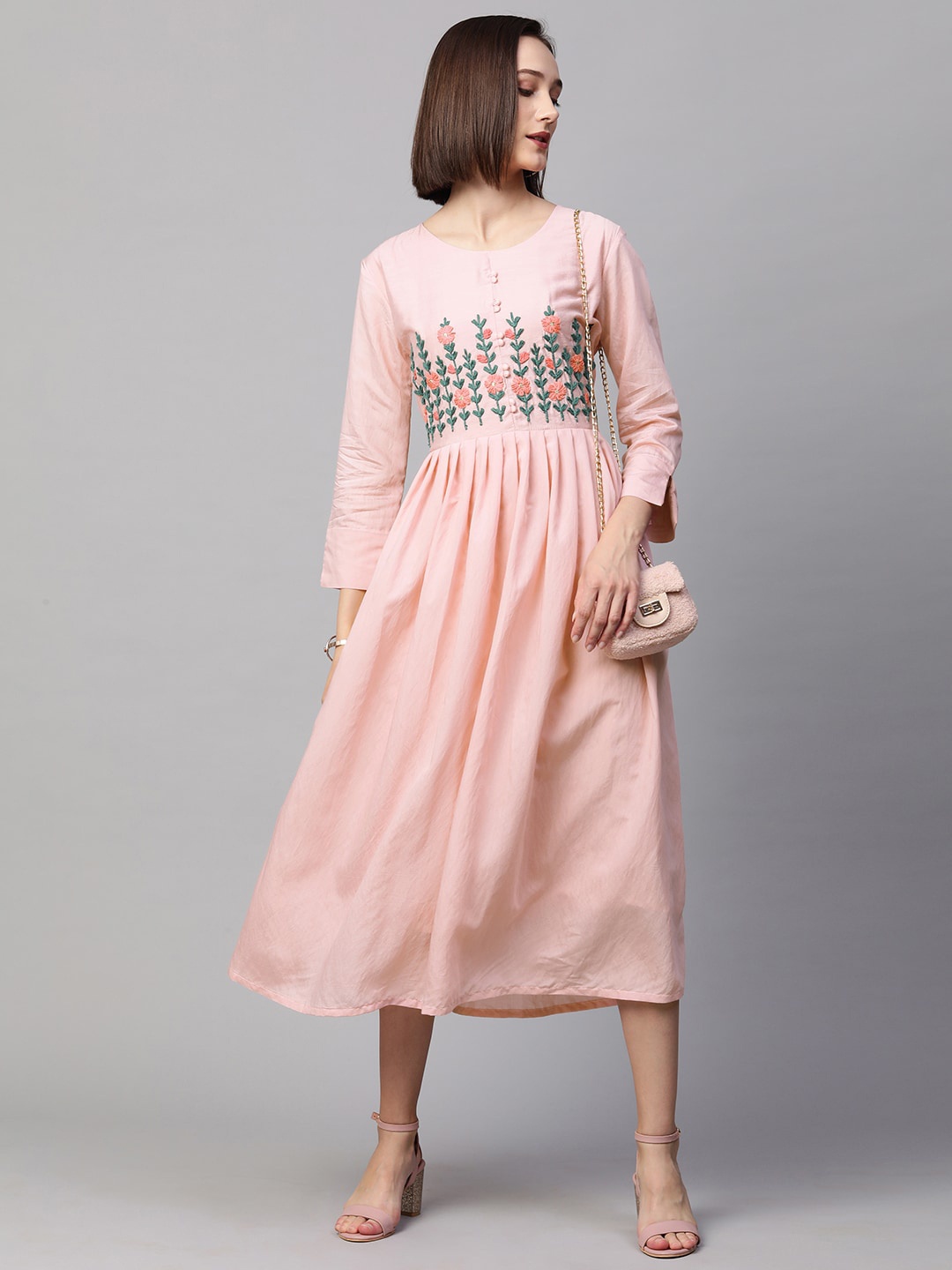 

FASHOR Pink Fit & Flare Midi Dress