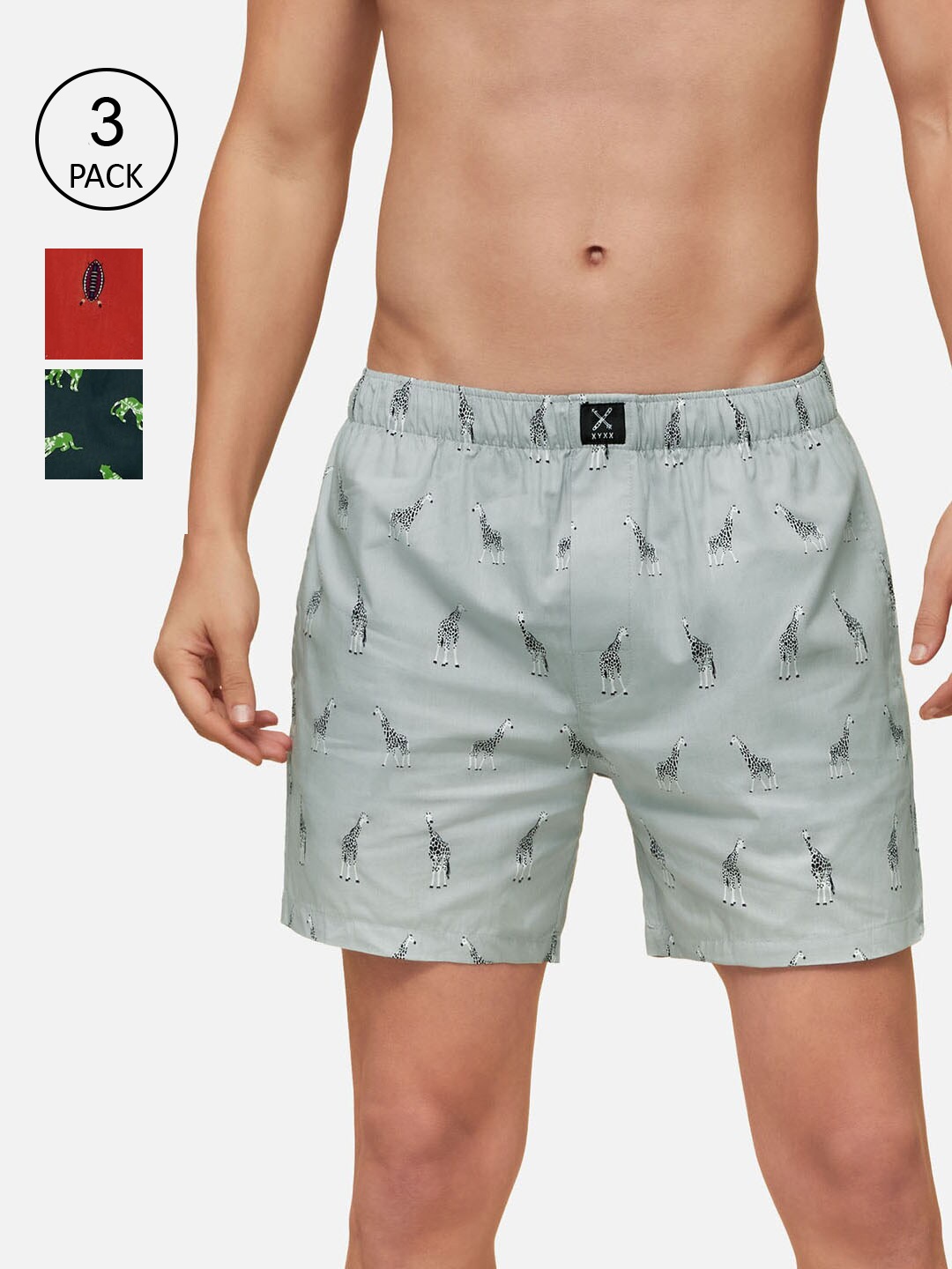 

XYXX Men Pack Of 3 Printed Pure Cotton Boxers XYBOX3PCKN167_, Green