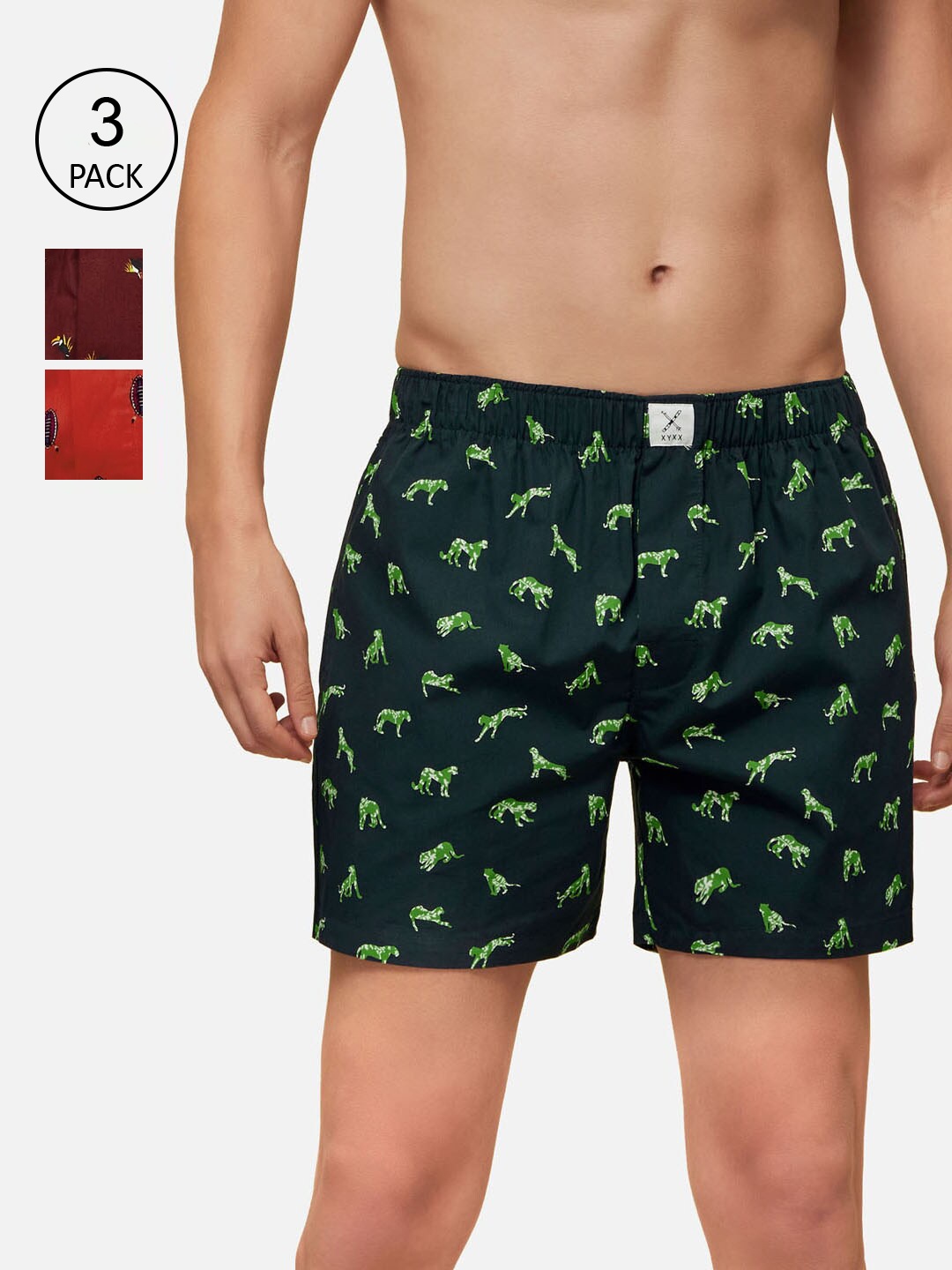 

XYXX Men Pack Of 3 Printed Pure Cotton Boxers, Brown