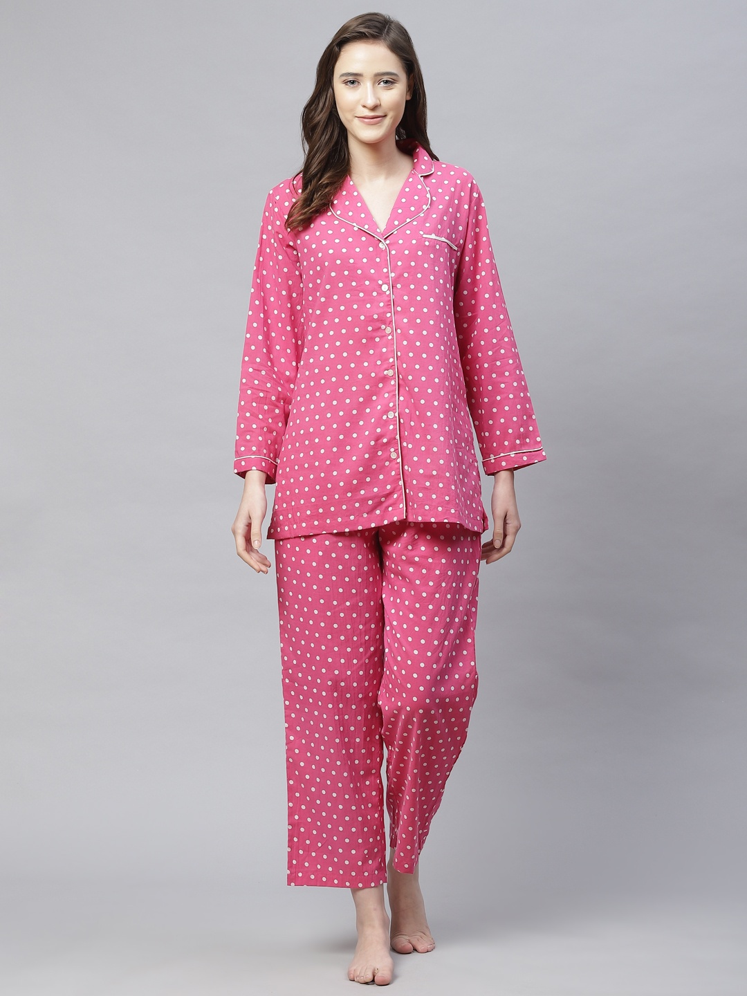 

Divena Women Pink & White Polka Dot Printed Night suit