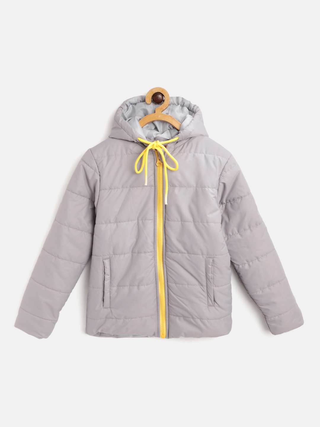 

toothless Boys Grey & Yellow Pure Cotton Lightweight Hooded & Padded Jacket