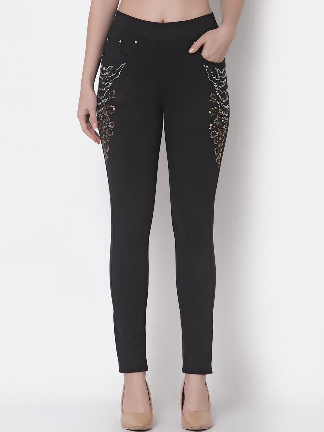 

Westwood Women Black Knitted Embellished Jeggings