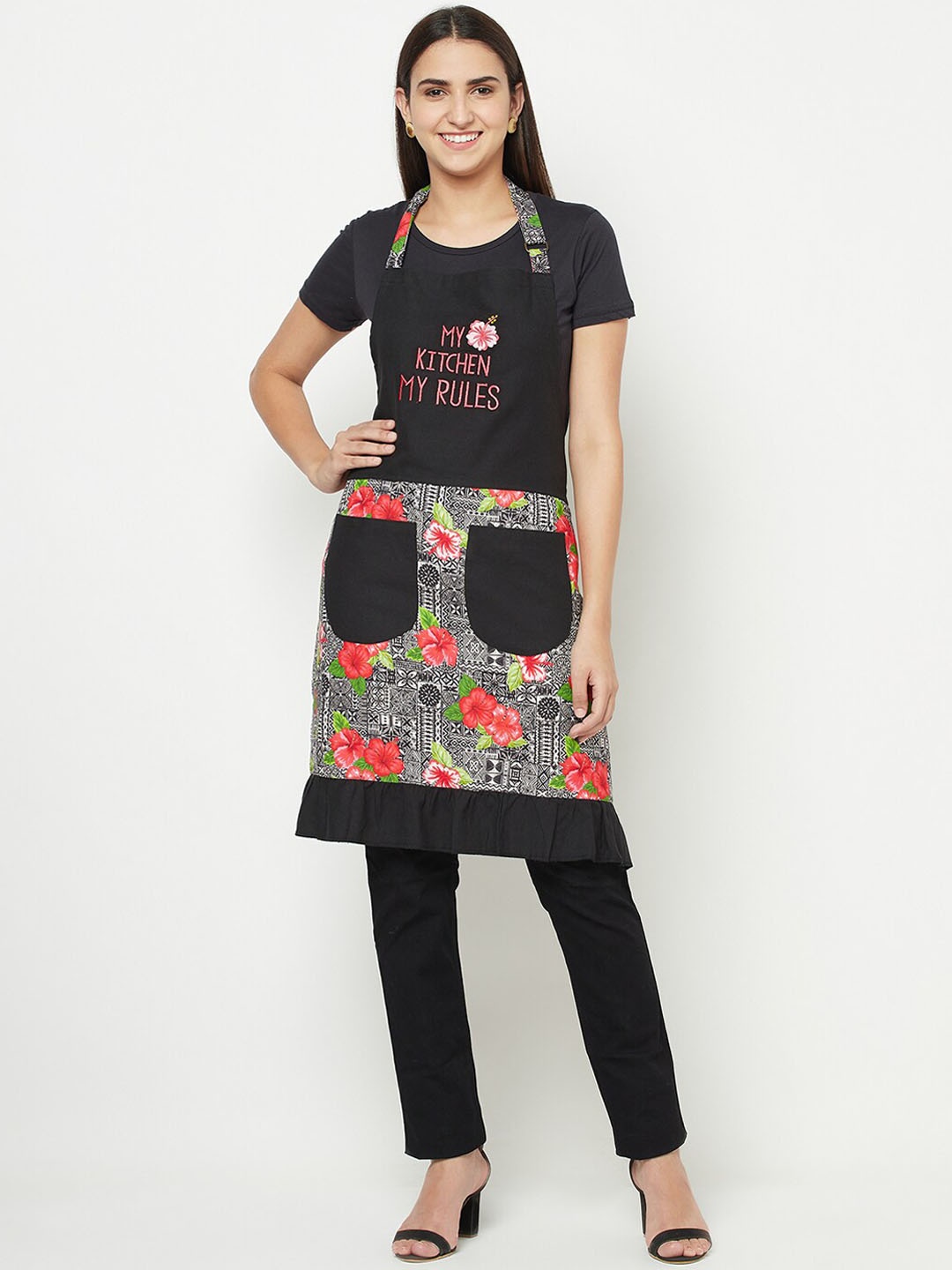 

BLANC9 Black Printed Pure Cotton Apron