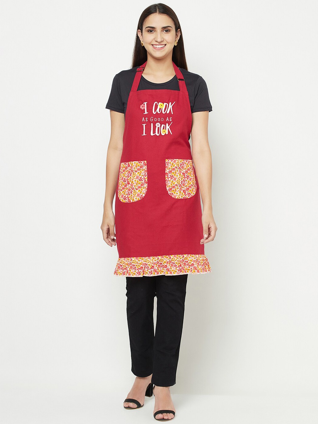 

BLANC9 Maroon Printed Pure Cotton Apron