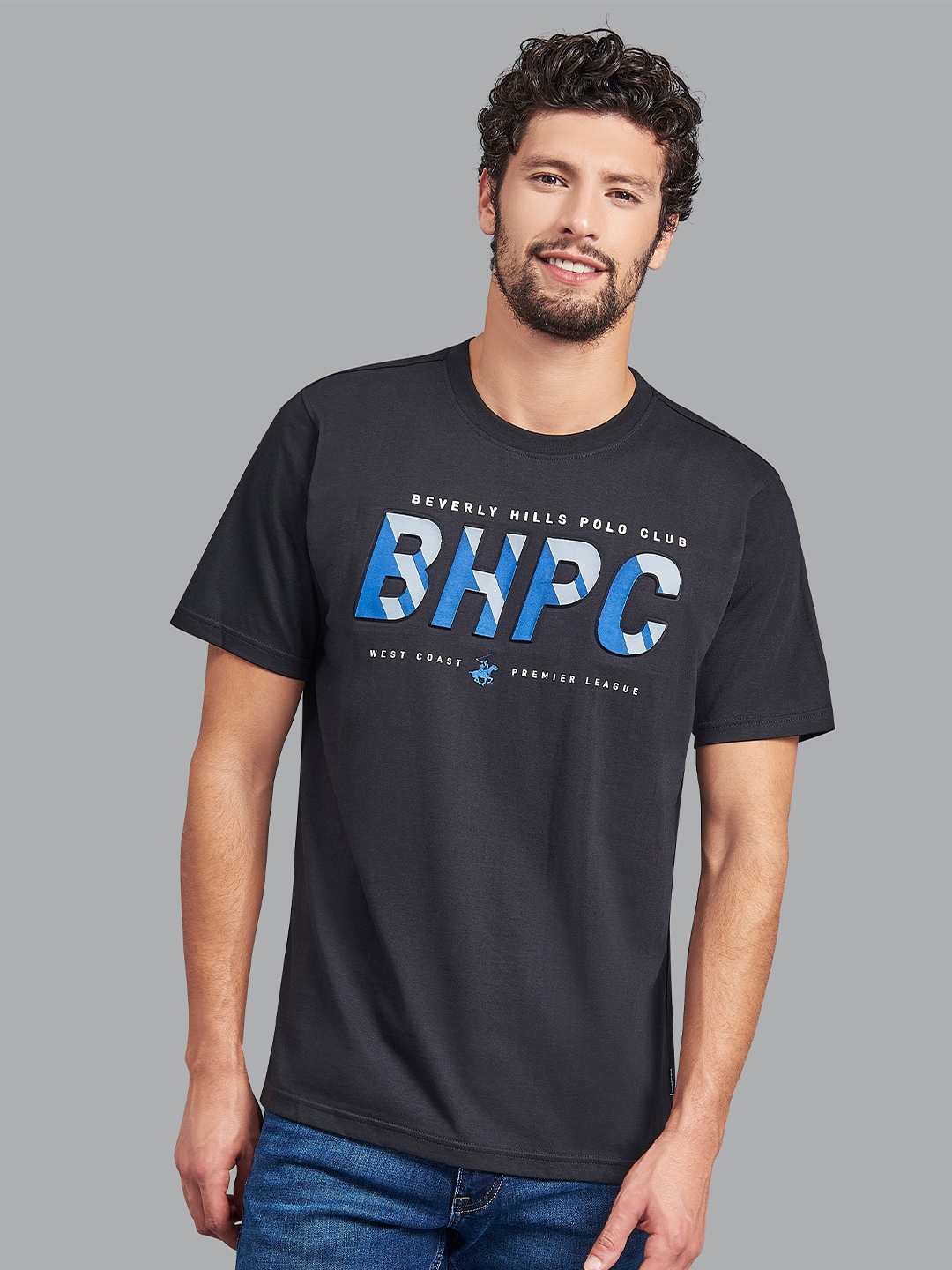 

Beverly Hills Polo Club Men Black & Blue Typography Printed Cotton T-shirt