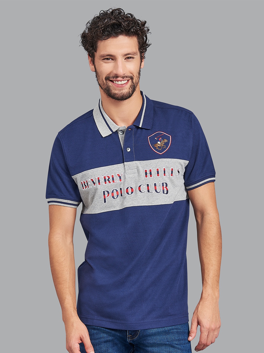 

Beverly Hills Polo Club Men Navy Blue Printed Polo Collar T-shirt