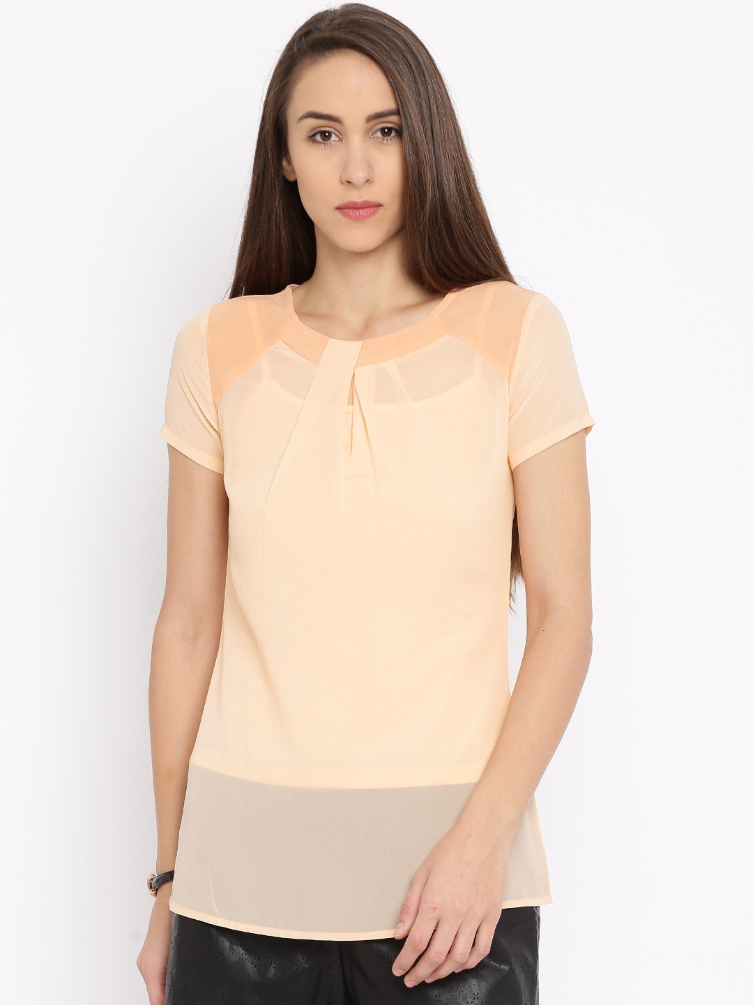 

Jealous 21 Women Peach Coloured Solid Sheer Top & Matching Inner