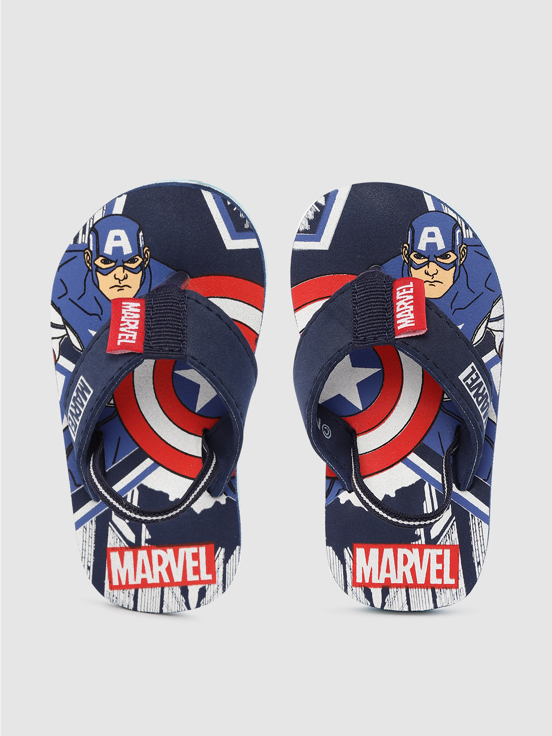 

toothless Boys Navy Blue & Red Marvel Captain America Printed Rubber Thong Flip-Flops